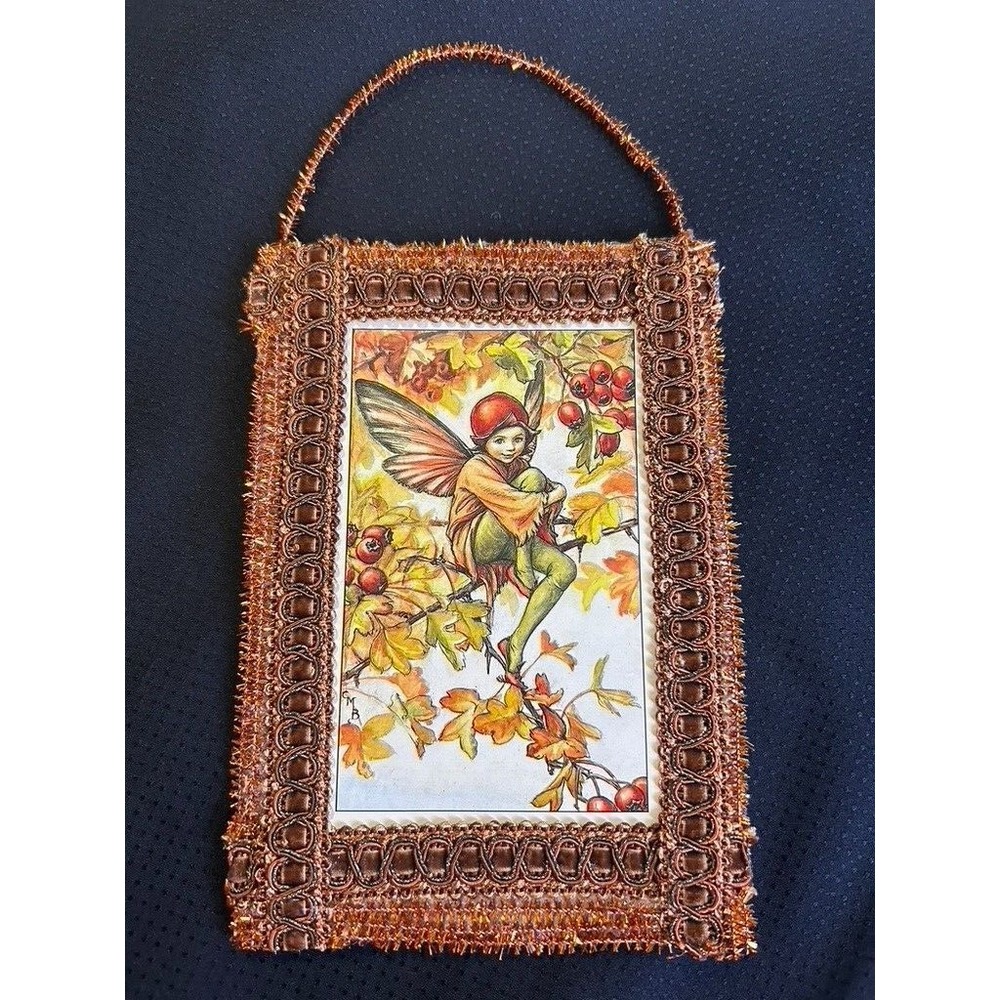 Autumn Wall Hanging  Flower Fairy Ornament ~Vtg Braided Trim Tinsel Handmade USA